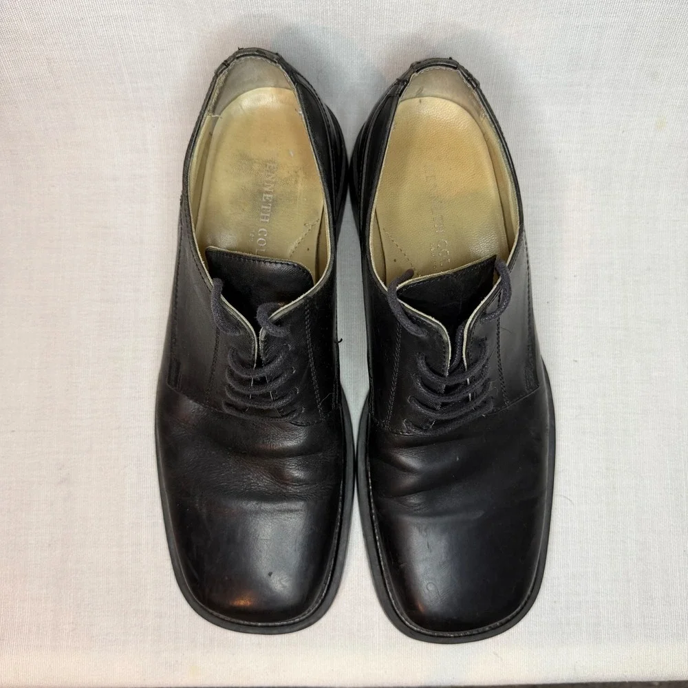 Kenneth Cole New York Mens Black Leather Square Toe Derby Shoes Made Italy 9.5